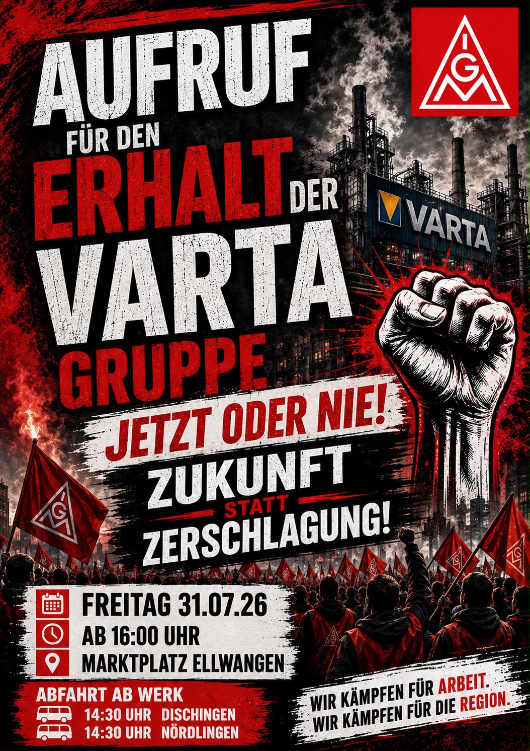 Aufruf zur Kundgebung zum Erhalt der VARTA-Gruppe